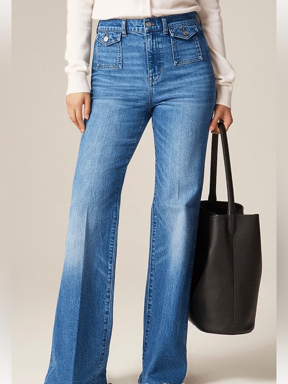 J. Crew Blue High-Rise Wide-Leg Jeans with Front Flap Pockets